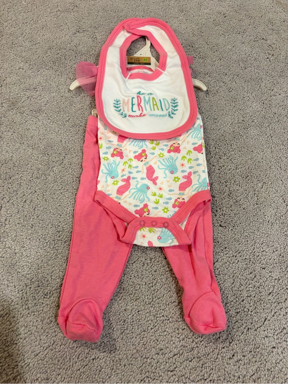 chick pea Pink Mermaid 3-Piece Baby Set with Bib